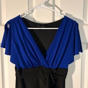 Enfocus Studio Colorblock Cocktail Dress 10 Blue Black Ruched Flutter Sleeve